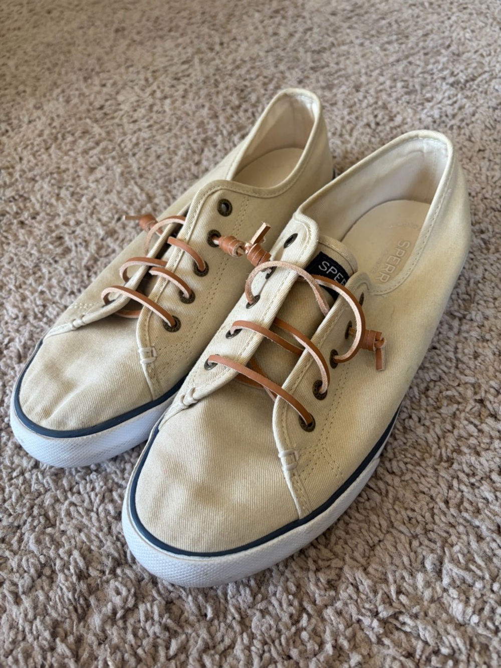 Sperry Low-Top Canvas Sneakers in Beige with Brown Laces - Picture 3 of 8